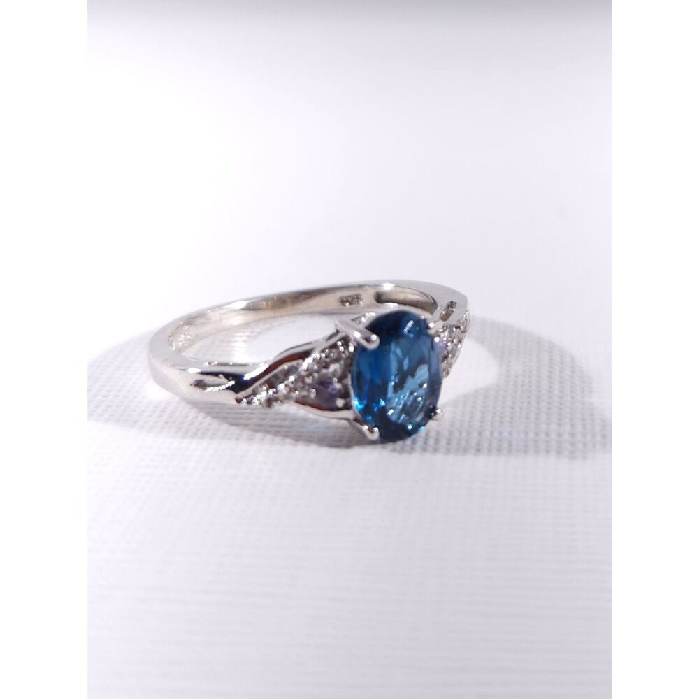 London Blue Topaz 1.3 Carats, Tanzanite & White Topaz Ring Size 8